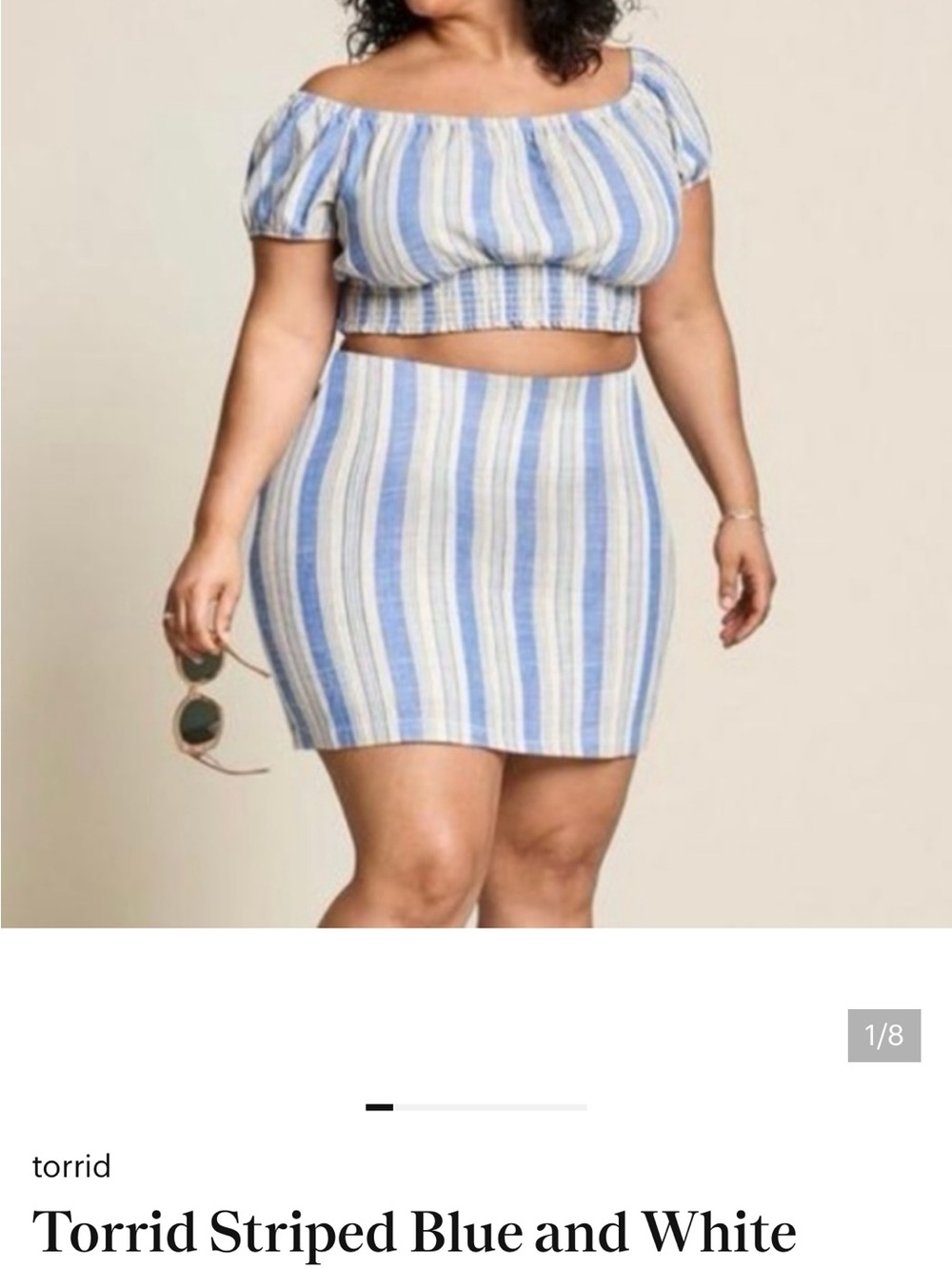 torrid Blue and tan Vertical Stripe Mini Skirt set sz 2